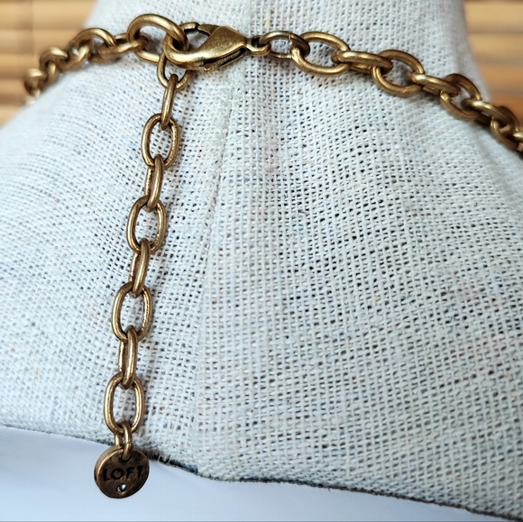 LOFT Domed Multi Shape Stones Rhinestone Statement Necklace Antiqued Brass EUC - Picture 4 of 10